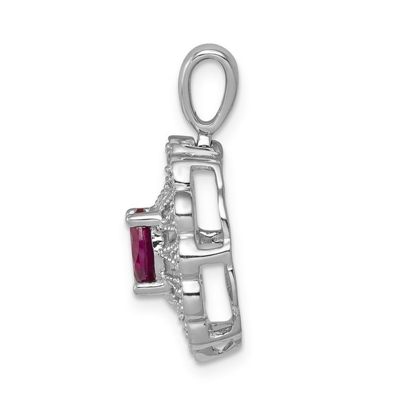 14k White Gold 1/6ct. Diamond & .70 Red Ruby Fancy Necklace Charm Pendant - Picture 2 of 4